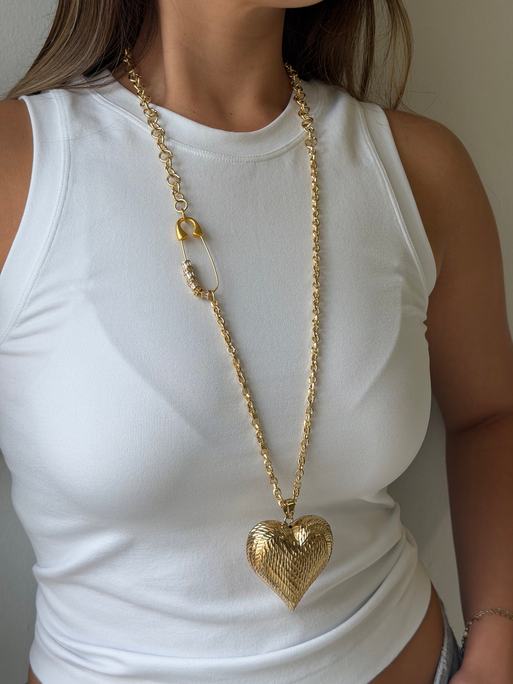 Golden Chunky Heart Chain