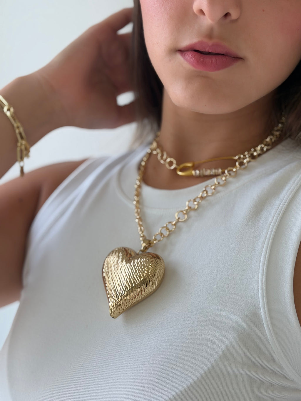 Golden Chunky Heart Chain