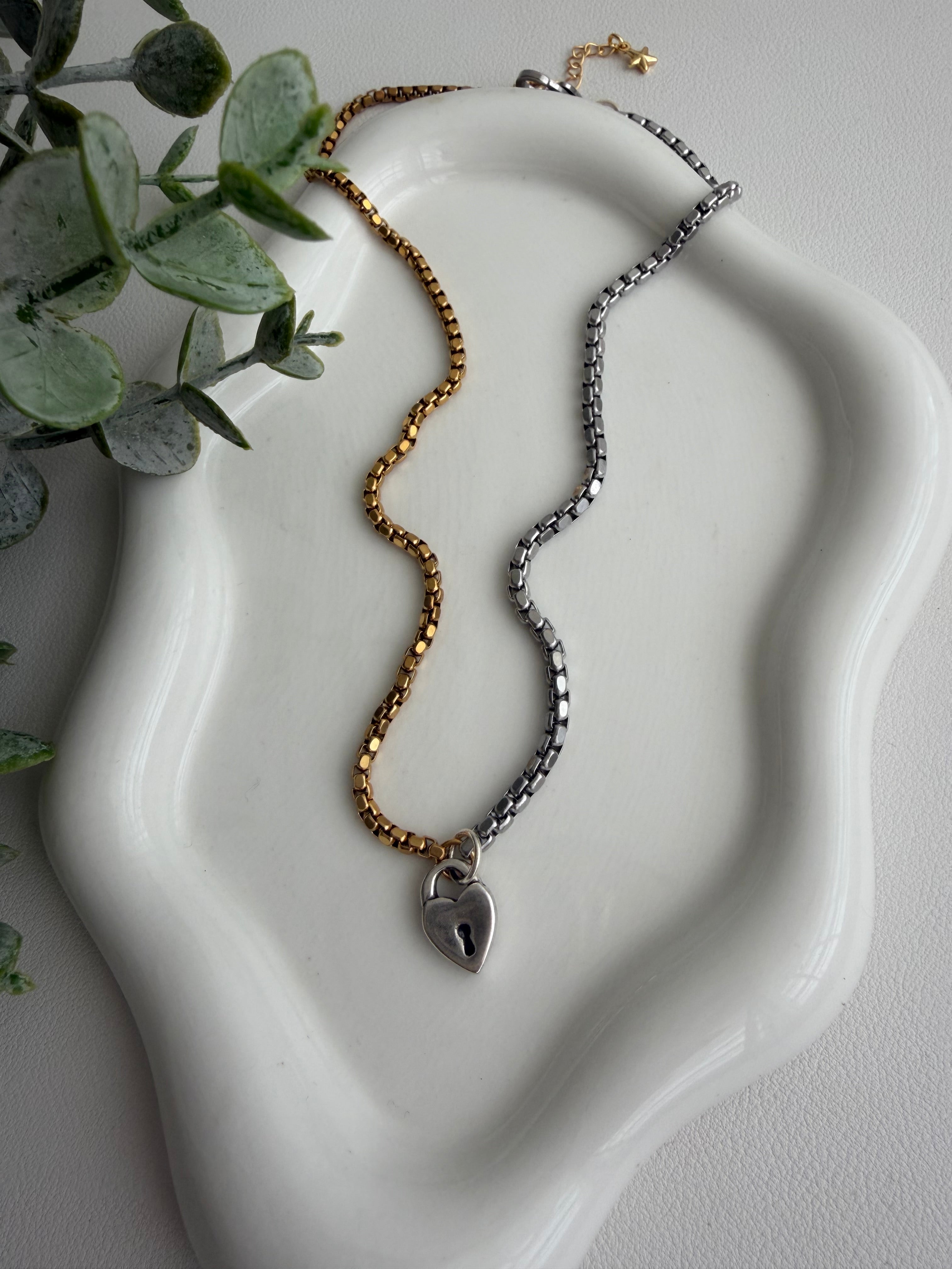 Two Tone Heart Lock Chain