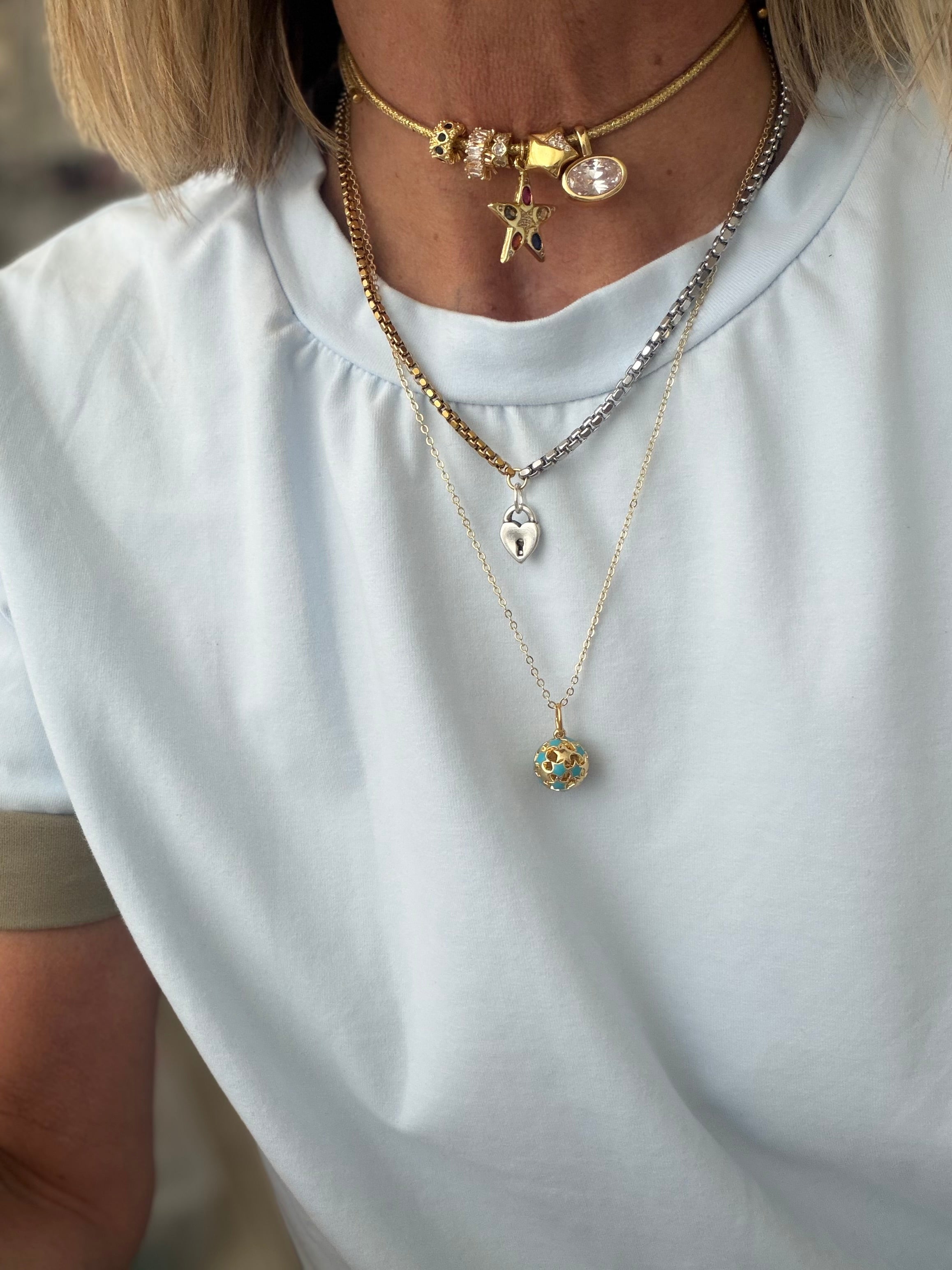 Two Tone Heart Lock Chain