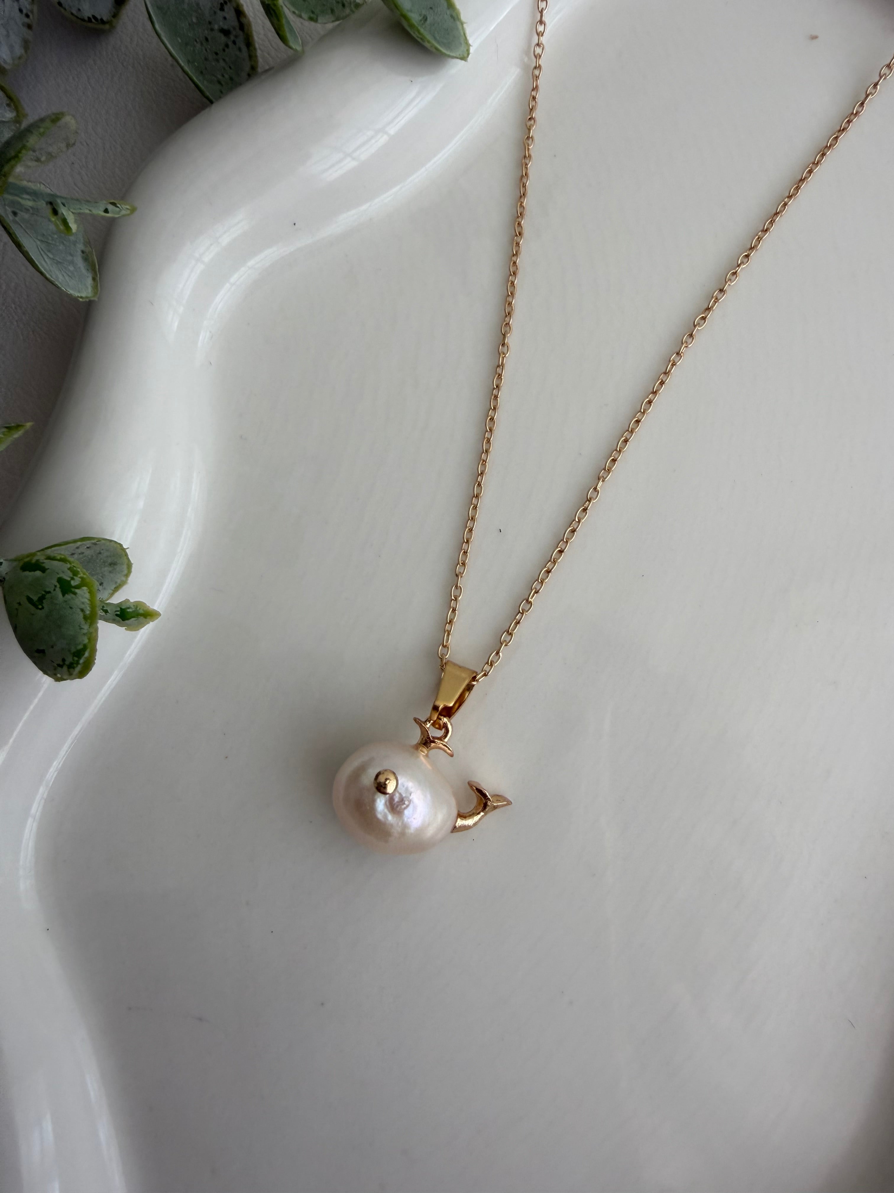 Pearl Whale & Crab Chain