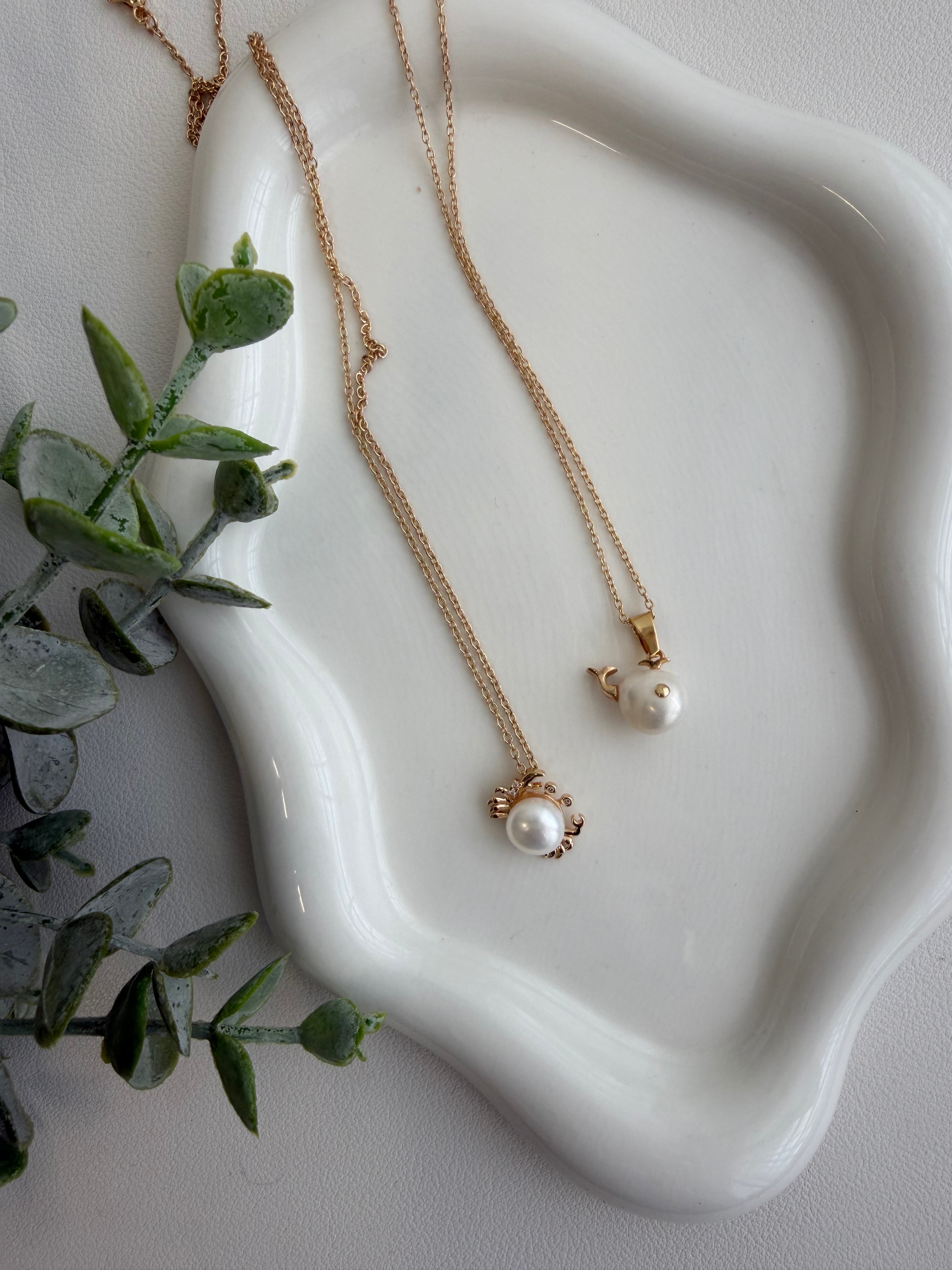 Pearl Whale & Crab Chain